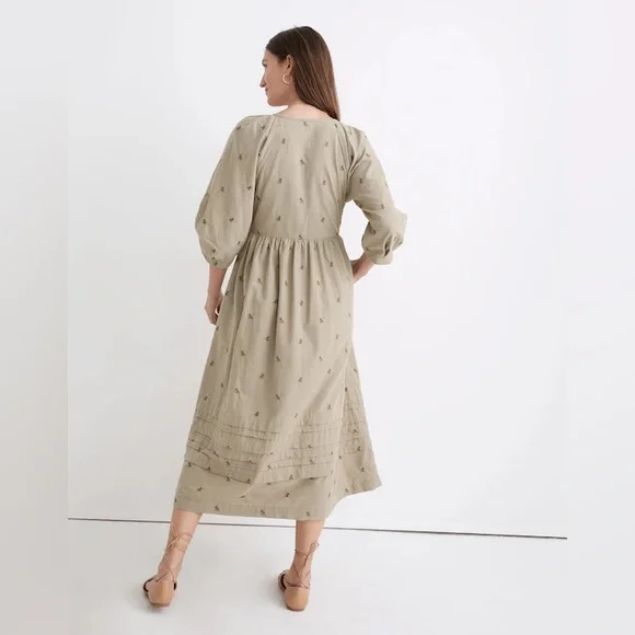 Madewell Marianna Puff-Sleeve Midi Dress in Welsh Blossoms embroidered wrap S - Picture 2 of 8